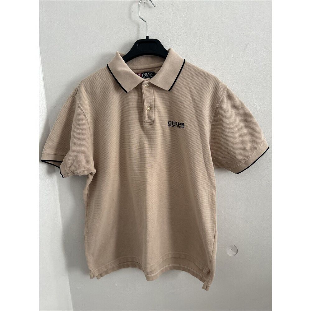 VINTAGE Chaps Ralph Lauren Polo Shirt Size Medium Mens Short Sleeve Beige